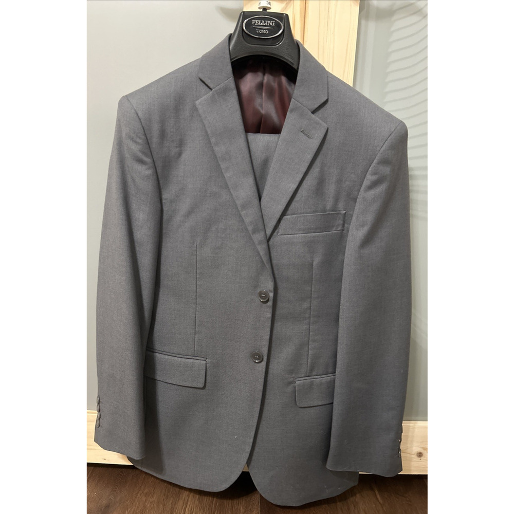 Fellini Uomo Blazer Suit Coat Jacket Gray Poly/Rayon- Mens 36S and 30 Pants